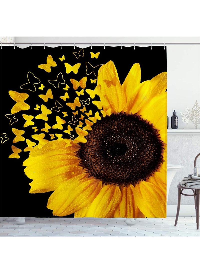 Bluejw Waterproof Fabric Sun Flower Shower Curtain For Bathroom Golden Sunflower Plant Shower Curtain For Laundry Room 180X200cm - Image 2