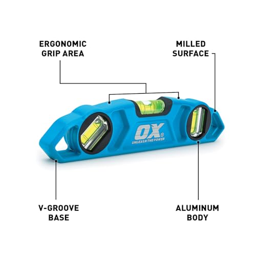 OX Tools Pro 9 inch Magnetic Torpedo Levels - Adjustable 3-Vial 230mm Die Cast Aluminum Body Level V-Groove Base - Milled Surface Rare Earth Magnet Body Pipe Level Craftsman Tools OX-P027625 - Image 2