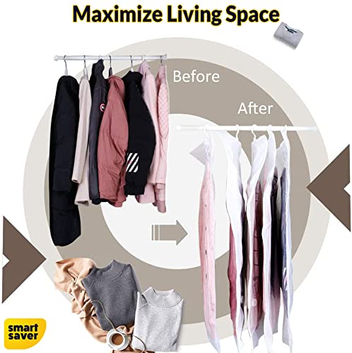 Smart Saver Plastic 2 Hanging Jumbo Vacuum Storage Compression Space Saver Sealer Bags For Clothes Coat Dress Suit Jacket Sweater Winter Coat Airtight Bag with Hand Pump, Transparent - Image 2