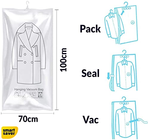 Smart Saver Plastic 2 Hanging Jumbo Vacuum Storage Compression Space Saver Sealer Bags For Clothes Coat Dress Suit Jacket Sweater Winter Coat Airtight Bag with Hand Pump, Transparent - Image 3