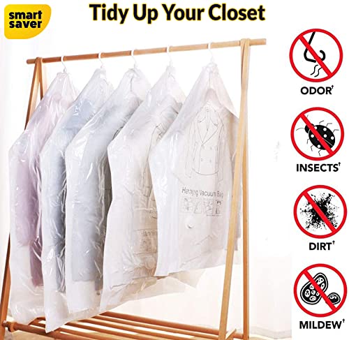 Smart Saver Plastic 2 Hanging Jumbo Vacuum Storage Compression Space Saver Sealer Bags For Clothes Coat Dress Suit Jacket Sweater Winter Coat Airtight Bag with Hand Pump, Transparent - Image 4