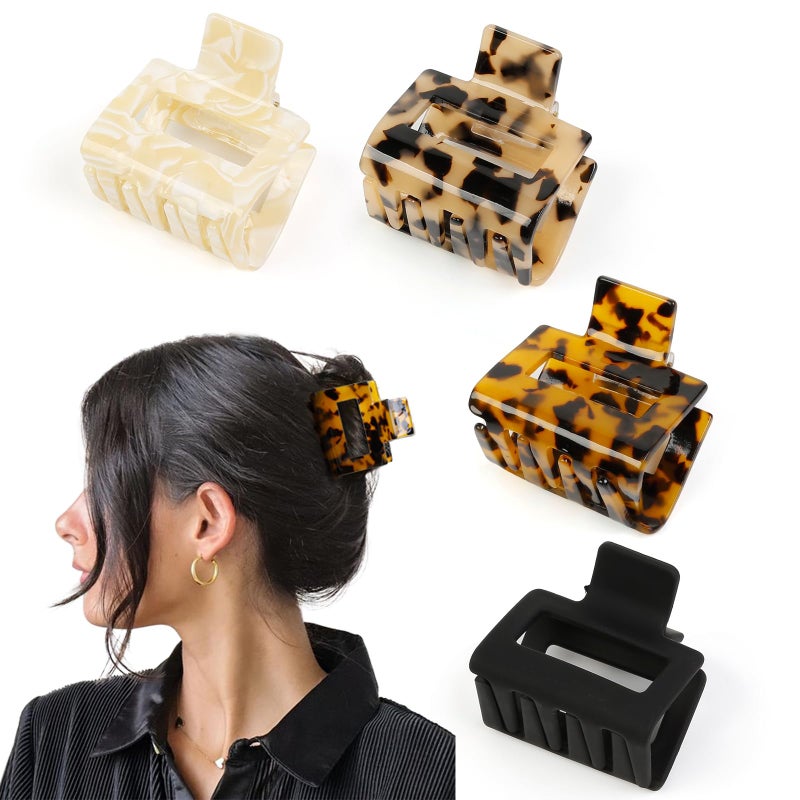 TEBIEKOY Hair Claw Clips for Women 4Pcs 2 Small Claw Clips Tortoise Shell Leopard Hair Clips for Thin Thick Hair Strong Hold Acetate French Clip Nonslip Jaw Clip Hair Accessories