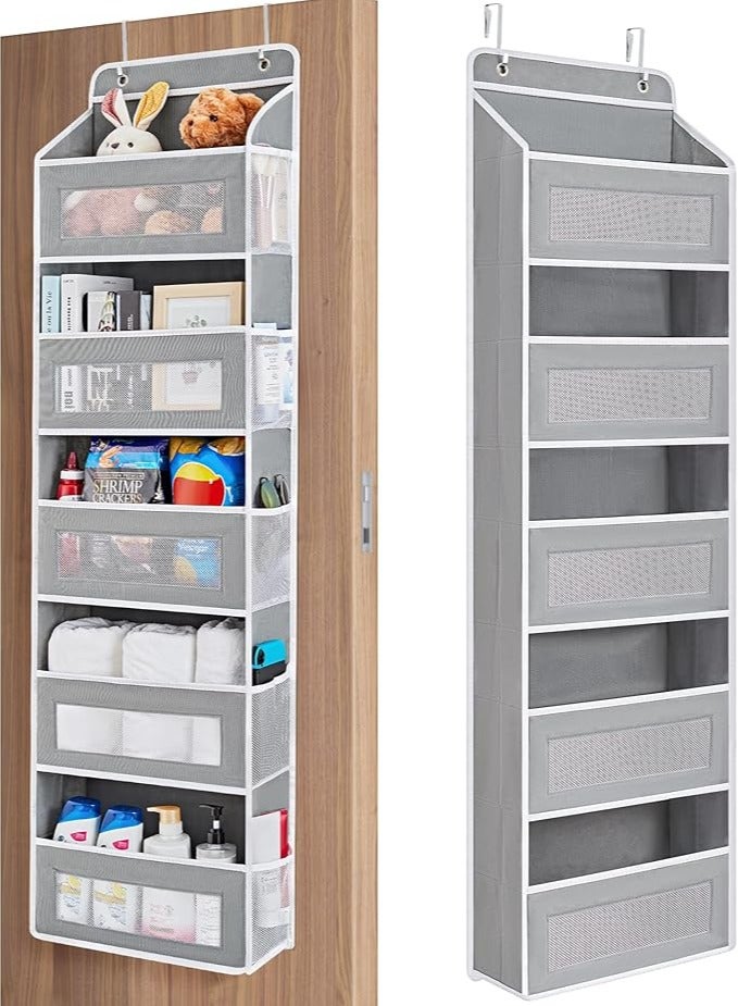 Arabest Over The Door Organizer Storage, 5 Shelf Hanging Door Organizer with 5 Large Capacity Pockets, Anti Tilt 44 lb Load Behind Door Organizer for Bedroom, Bathroom, Pantry, Nursery, (Grey) - Image 1