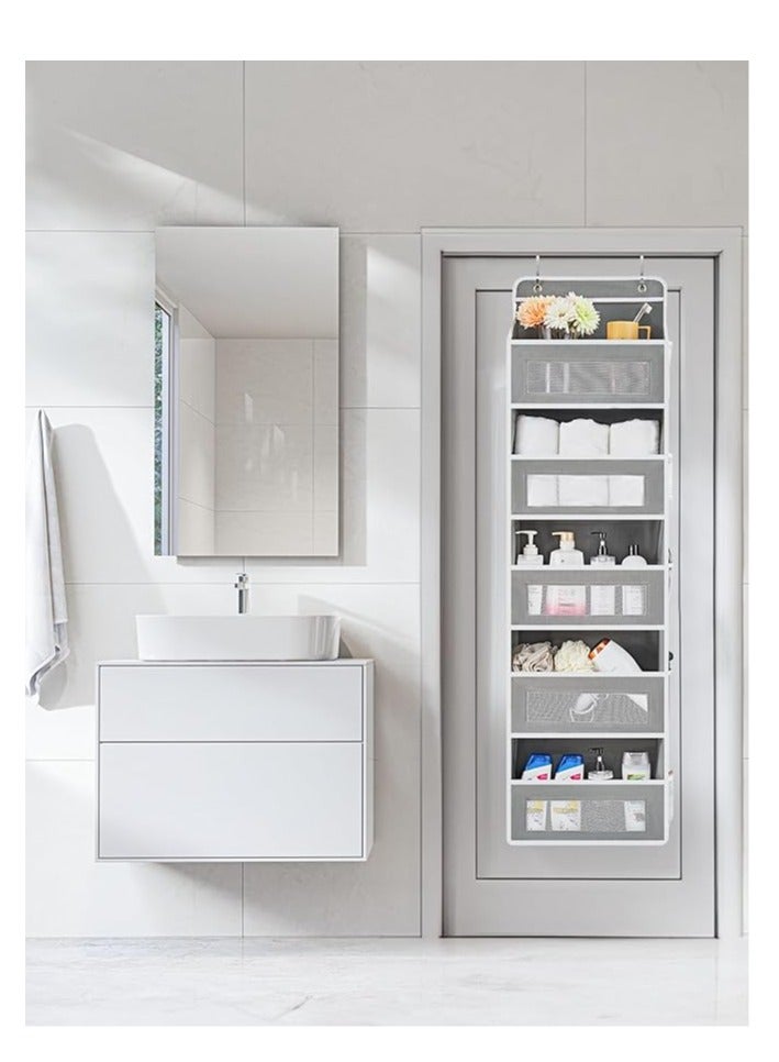 Arabest Over The Door Organizer Storage, 5 Shelf Hanging Door Organizer with 5 Large Capacity Pockets, Anti Tilt 44 lb Load Behind Door Organizer for Bedroom, Bathroom, Pantry, Nursery, (Grey) - Image 2