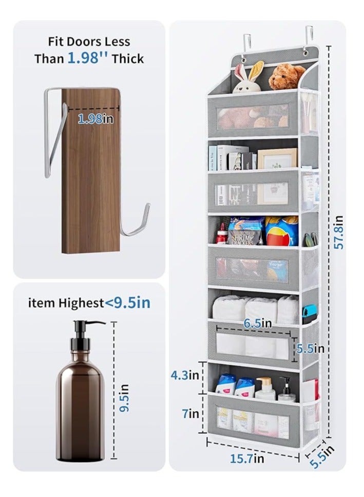 Arabest Over The Door Organizer Storage, 5 Shelf Hanging Door Organizer with 5 Large Capacity Pockets, Anti Tilt 44 lb Load Behind Door Organizer for Bedroom, Bathroom, Pantry, Nursery, (Grey) - Image 3