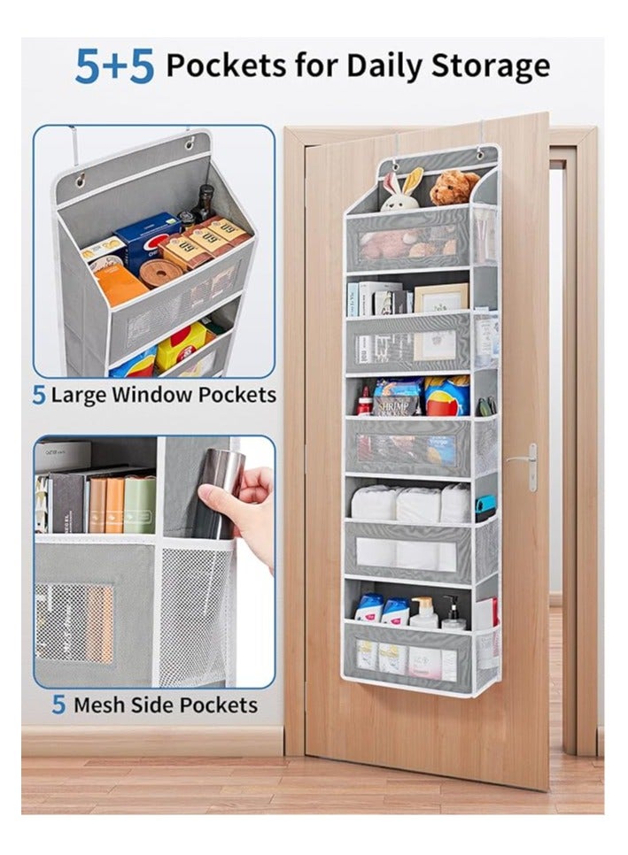 Arabest Over The Door Organizer Storage, 5 Shelf Hanging Door Organizer with 5 Large Capacity Pockets, Anti Tilt 44 lb Load Behind Door Organizer for Bedroom, Bathroom, Pantry, Nursery, (Grey) - Image 4