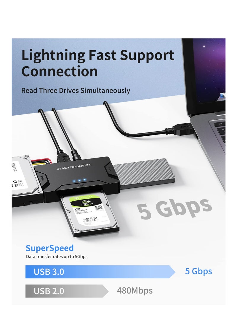 SYOSI محول USB 3.0 إلى IDE وSATA، محول محرك الأقراص الصلبة IDE، قارئ محرك الأقراص الصلبة الخارجي، محول استرداد لمحرك الأقراص الصلبة العالمي 2.5 بوصة/3.5 بوصة، محول محرك الأقراص الصلبة متضمن طاقة 12 فولت/2 أمبير  - Image 2