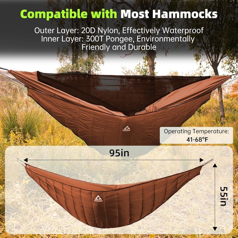 CROSSHIP Hammock Underquilt for Camping Hammock - Brown - Full Length Camping Quilt for Lightweight Soft Warm 3-4 Seasons 41-68°F, for Hiking Backpacking Traveling Beach (Hold Up to 500lbs) - Image 4