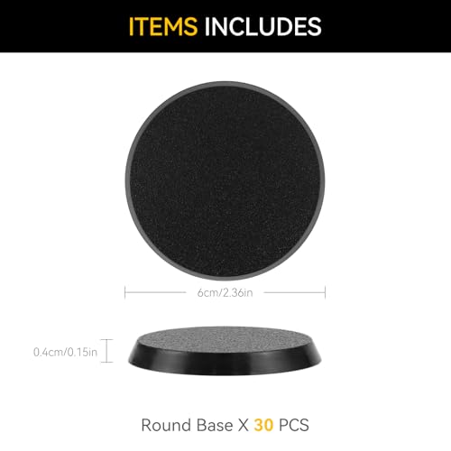 FIGURESLAB 30PCS 60mm236inch Textured Plastic Black Round Miniature Bases Model Base for Gaming Miniatures or Wargames Table Top Games - Image 5