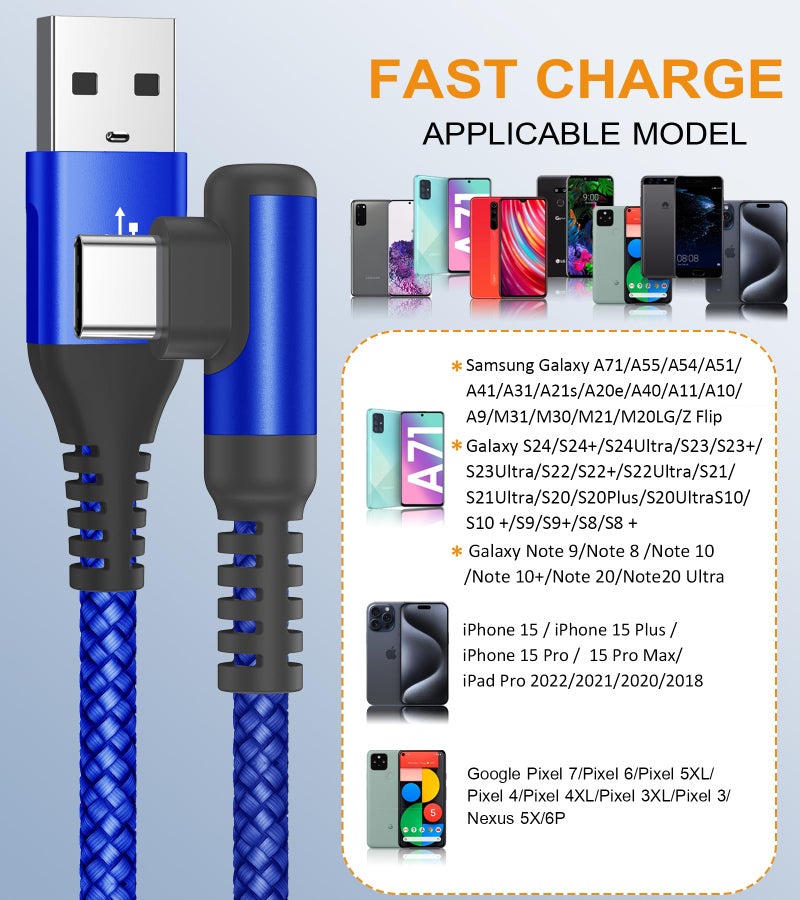 sweguard USB Type C Charger Cable Right Angle [2-Pack,6.6FT] 3.1A Nylon Braided Cord for iPhone 17 16 15 Pro Max Plus iPhone Air Samsung Galaxy S26 S25 S24 S23 S22 S21 Note 20 A15 Flip Pixel LG Moto - Image 2