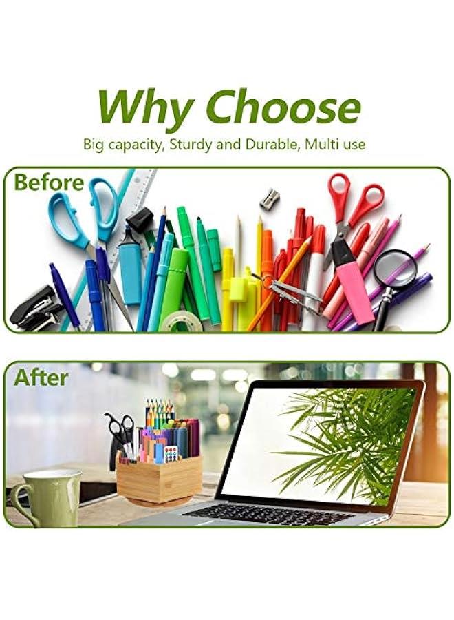 Arabest Bamboo Art Supply Organizer, Rotating Pencil Pen Holder, Office Supplies Desktop Storage Caddy, Like Colored Pencils, Pen, Markers, Paint Brushes - Image 5