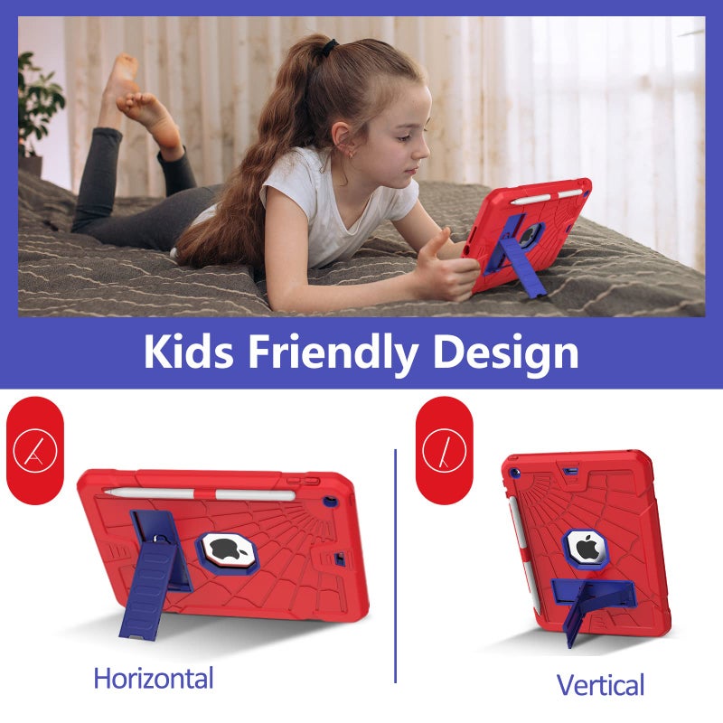 SIBEITU New iPad 5th 6th Generation Case 9.7 inch 2017 2018 Released with Stand & Pencil Holder | Kids Friendly 3-Layer Heavy Duty Rugged Protective Shockproof | Red & Blue - Image 3