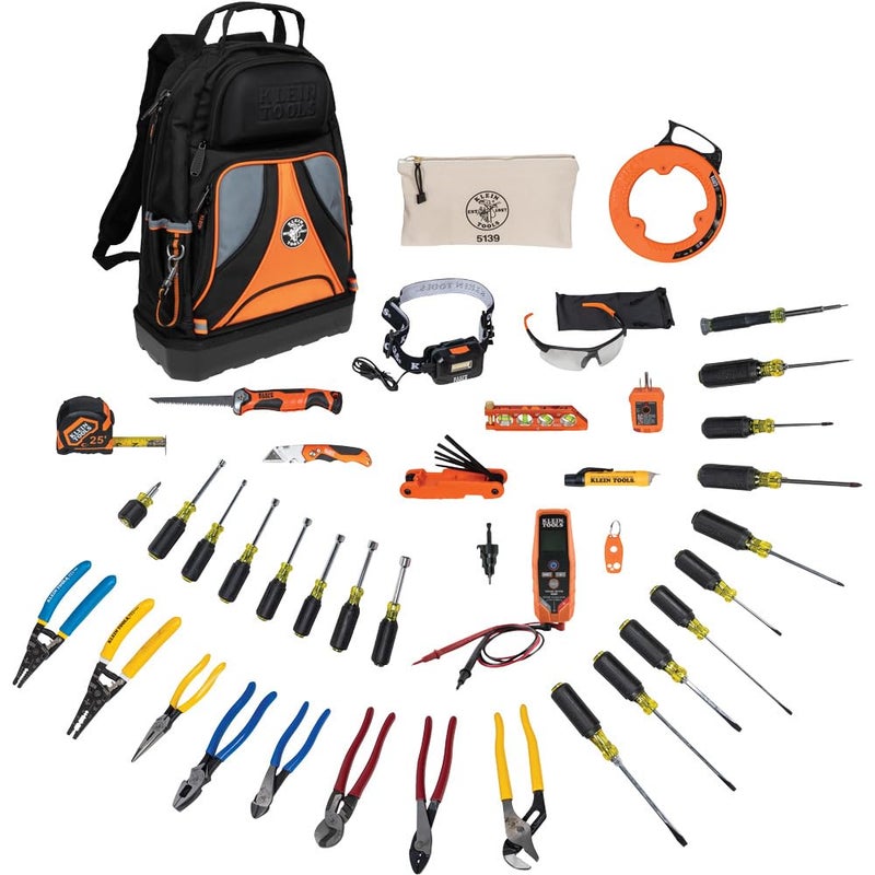 Klein Tools 80141 Hand Tools Kit includes Pliers Screwdrivers Nut Drivers Backpack and More Jobsite Tools 41Piece