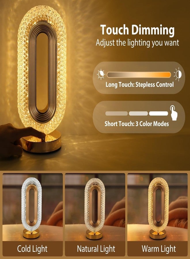AYWAL Oval Crystal Table Lamp Touch Control LED Light with 3 Levels Brightness Rechargeable Lamp Room Decor Night Light for Bedroom, Living, Home Office, Desk Decorations, Gift - Image 2