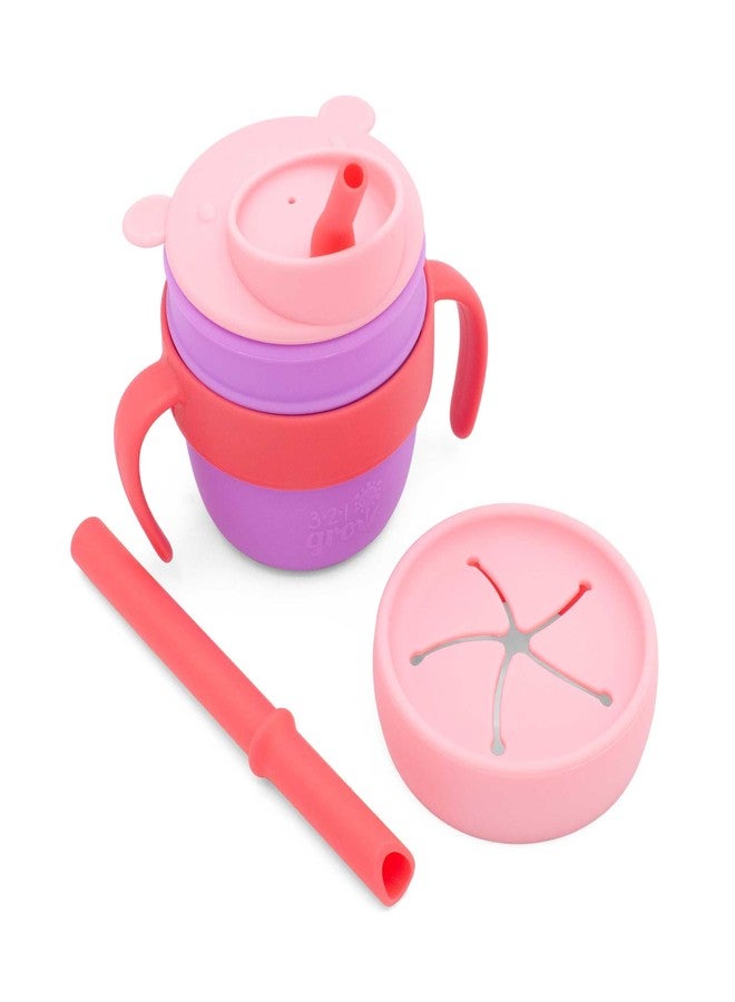 321 Grow Easy Learn Drink and Snack Set - Baby + Toddler Silicone Learning Cup & Snack Set, Training Cup for Straw and Open Cup Independence - Dishwasher Safe (Plum) - Image 1
