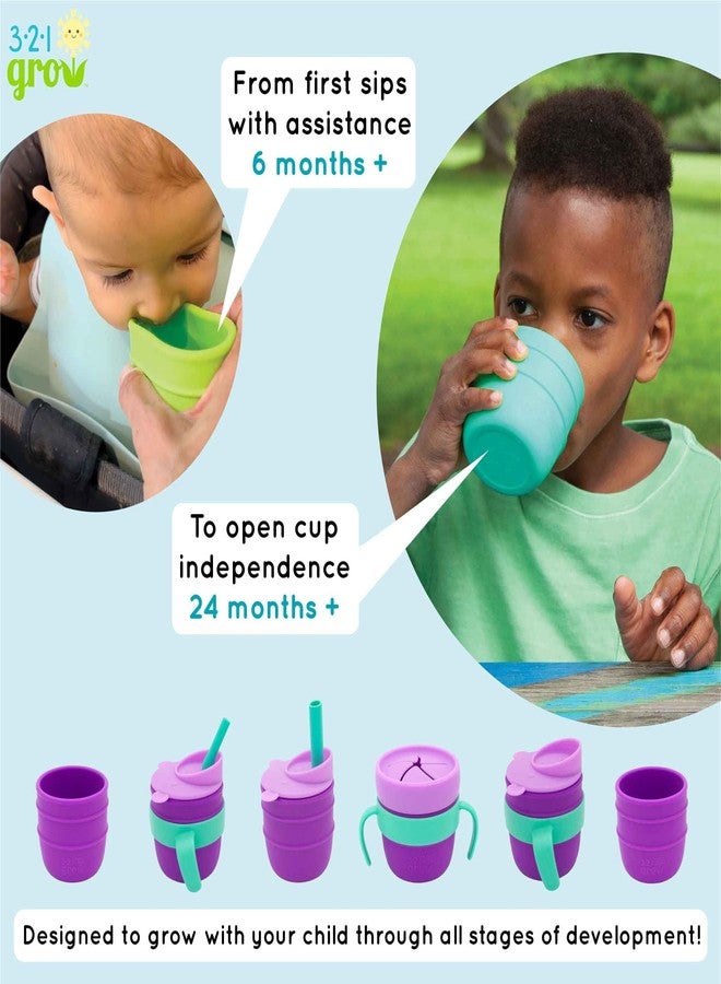 321 Grow Easy Learn Drink and Snack Set - Baby + Toddler Silicone Learning Cup & Snack Set, Training Cup for Straw and Open Cup Independence - Dishwasher Safe (Plum) - Image 3
