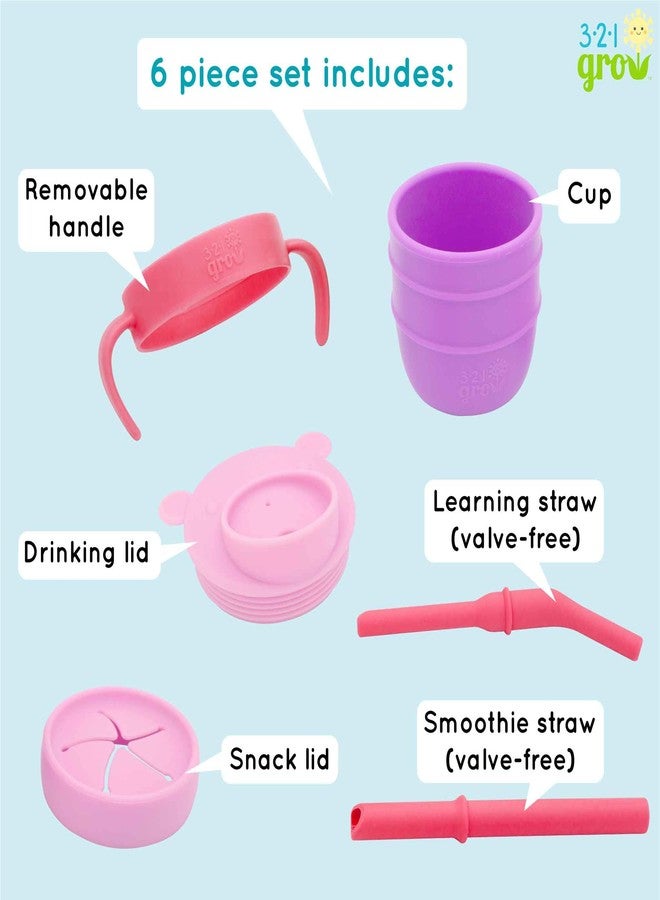 321 Grow Easy Learn Drink and Snack Set - Baby + Toddler Silicone Learning Cup & Snack Set, Training Cup for Straw and Open Cup Independence - Dishwasher Safe (Plum) - Image 2
