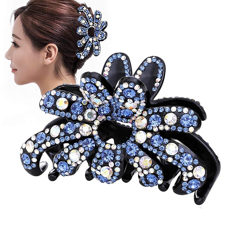 Elegant Rhinestone Large Size Fancy Hair Claw Clips Plastic Hair Clamp Jaw Clip NonSlip Barrette Hair Updo Grip Bath Accessories Blue