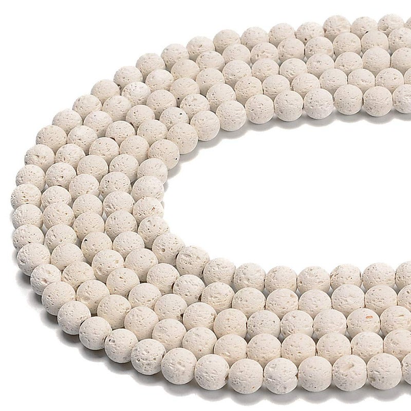 PLTbeads Natural Gemstone Loose Beads Smooth Round Approxi 15 inch DIY Bracelet Necklace for Jewelry Making 8mm White Lava