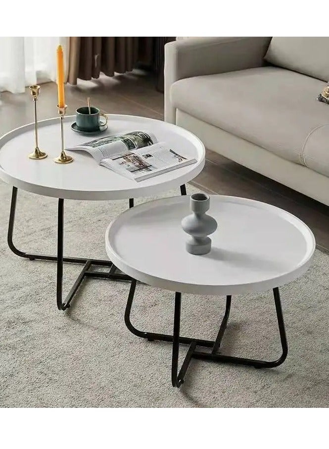 Generic Round Nesting Coffee Table, Nesting Tables Set of 2, Sofa Side End Table, Wood Sofa Side Tables, Modern End Table, Small Coffee Table for Living Room Bedroom  - Image 1
