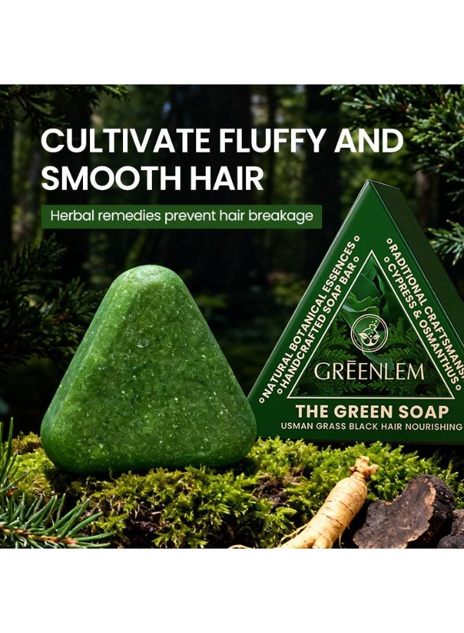 Greenlem Usman Grass Shampoo Soap 120g – Herbal Anti Hair Fall Solid Shampoo Bar - Image 2