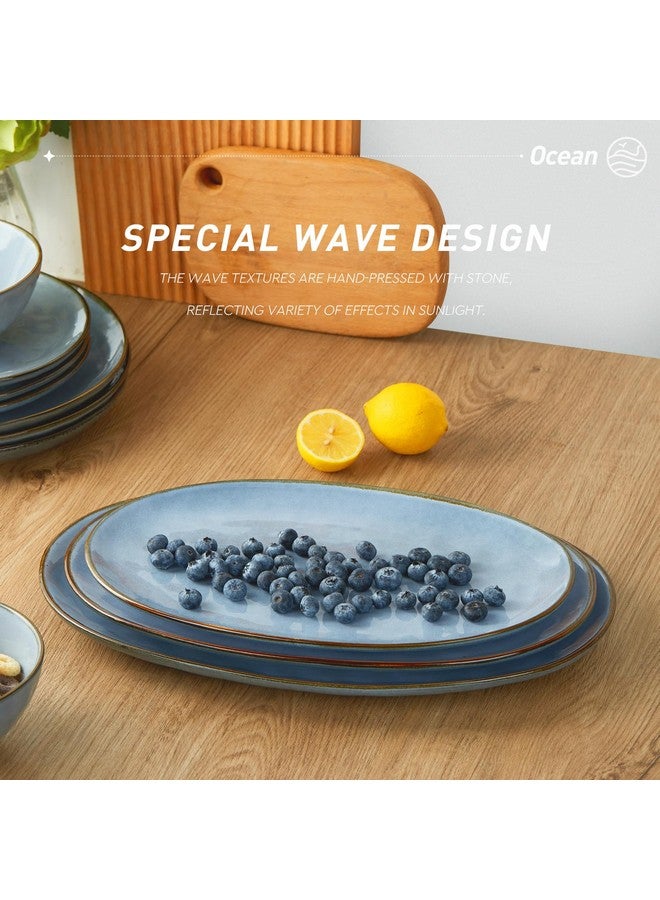 Famiware famiware Serving Platter, Oval 15.59/14.3/12.9 inch Serving Dishes for Entertaining, Serving Bowls, Microwave Safe, Stonware Serving Trays for Party, Turkey, Cheese, Ocean Series, Blue  - Image 3