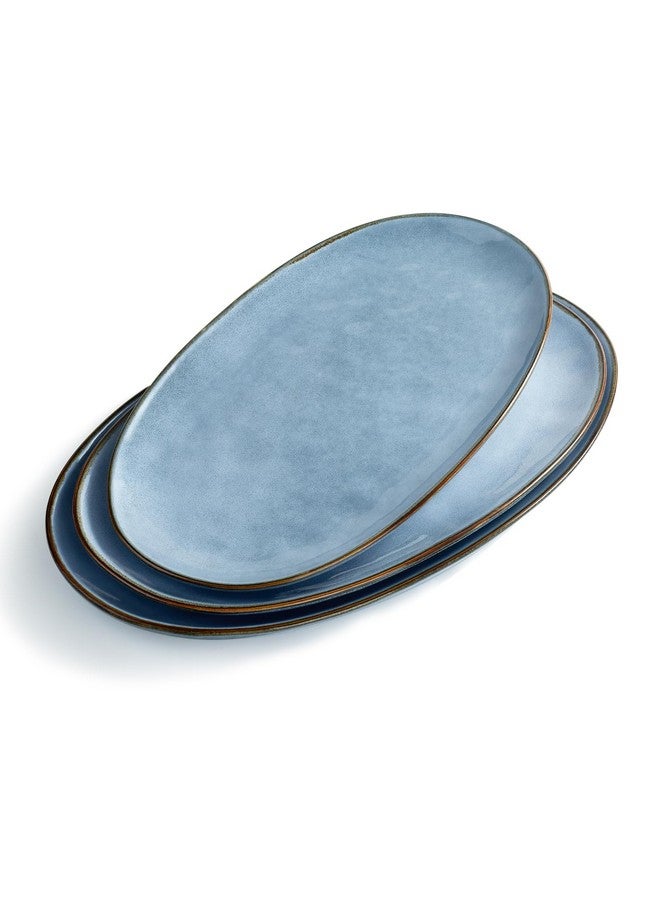 Famiware famiware Serving Platter, Oval 15.59/14.3/12.9 inch Serving Dishes for Entertaining, Serving Bowls, Microwave Safe, Stonware Serving Trays for Party, Turkey, Cheese, Ocean Series, Blue  - Image 1