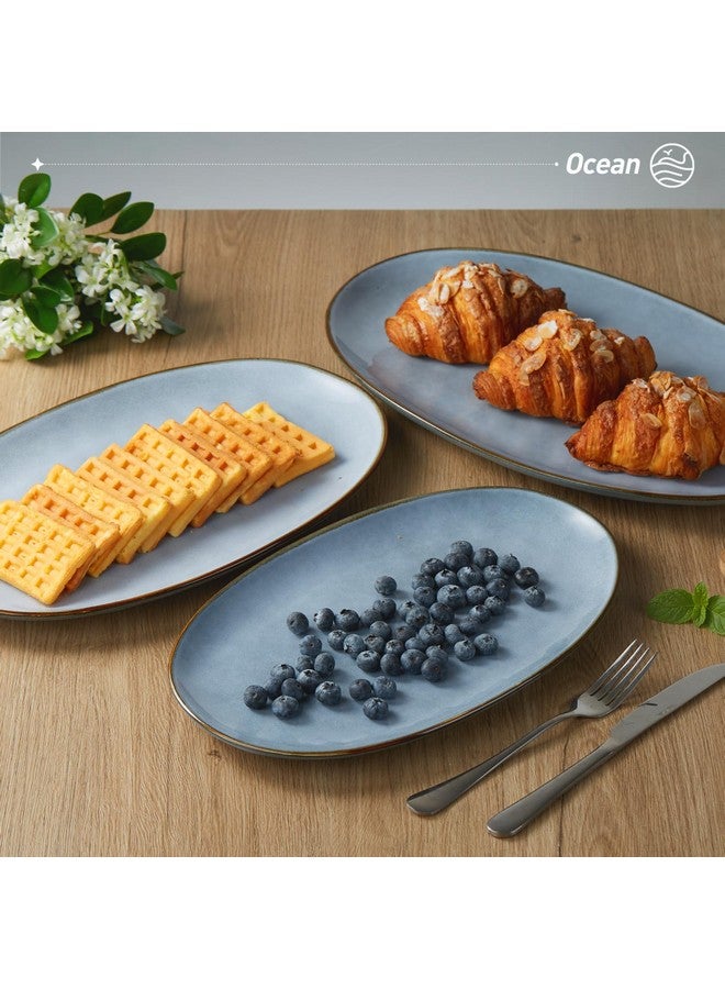 Famiware famiware Serving Platter, Oval 15.59/14.3/12.9 inch Serving Dishes for Entertaining, Serving Bowls, Microwave Safe, Stonware Serving Trays for Party, Turkey, Cheese, Ocean Series, Blue  - Image 4