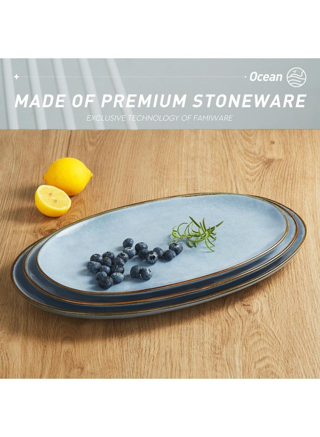 Famiware famiware Serving Platter, Oval 15.59/14.3/12.9 inch Serving Dishes for Entertaining, Serving Bowls, Microwave Safe, Stonware Serving Trays for Party, Turkey, Cheese, Ocean Series, Blue  - Image 5