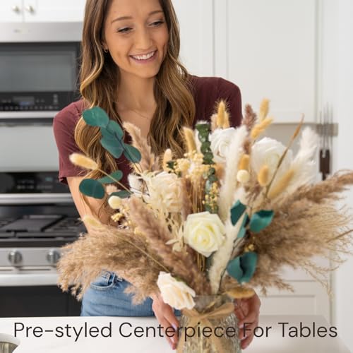 RyddeligHome 100pcs Artificial Flowers Arrangement With Vase Included, Dining Table Centerpiece Decorations, Fake Flowers in Vase, Dried Pampas Grass Floral Centerpieces, Coffee Table Decor, Centro de Mesa - Image 3
