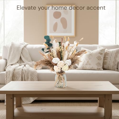 RyddeligHome 100pcs Artificial Flowers Arrangement With Vase Included, Dining Table Centerpiece Decorations, Fake Flowers in Vase, Dried Pampas Grass Floral Centerpieces, Coffee Table Decor, Centro de Mesa - Image 2