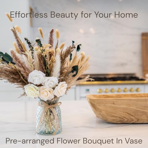RyddeligHome 100pcs Artificial Flowers Arrangement With Vase Included, Dining Table Centerpiece Decorations, Fake Flowers in Vase, Dried Pampas Grass Floral Centerpieces, Coffee Table Decor, Centro de Mesa - Image 5