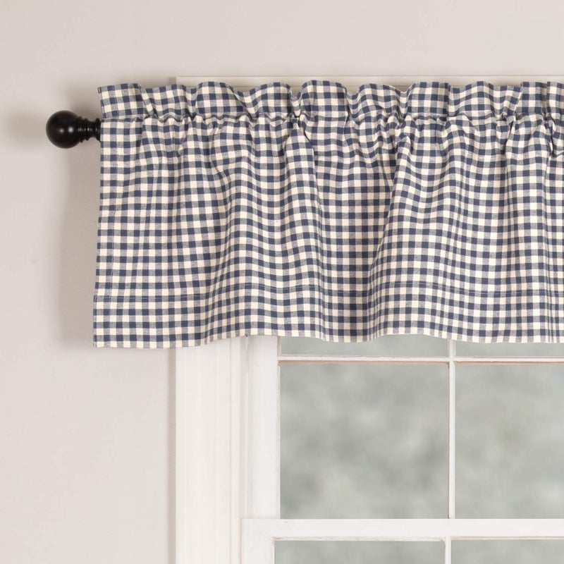Piper Classics Doylestown Blue Gingham Check Valance Curtain 16 x 72 Blue Cream Checks Vintage Farmhouse Country Cottage Window Treatment