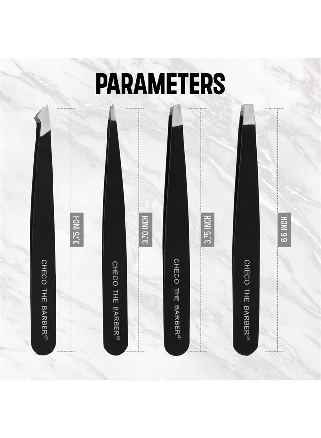 CHECO THE BARBER Tweezers Set, Professional Stainless Steel Tweezers High Precision for Facial Hair, Ingrown Hair, Splinters, Blackheads and Eyebrows - Image 1