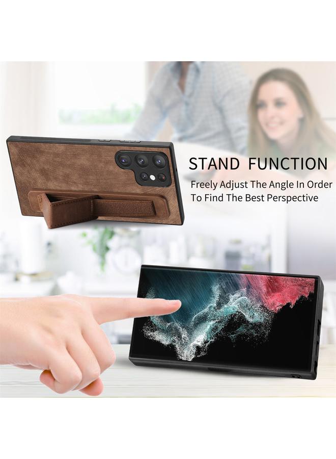 S-TOP Case For Samsung Galaxy S22 Ultra 5G Retro Wristband Holder Leather Back Phone Case - Image 4