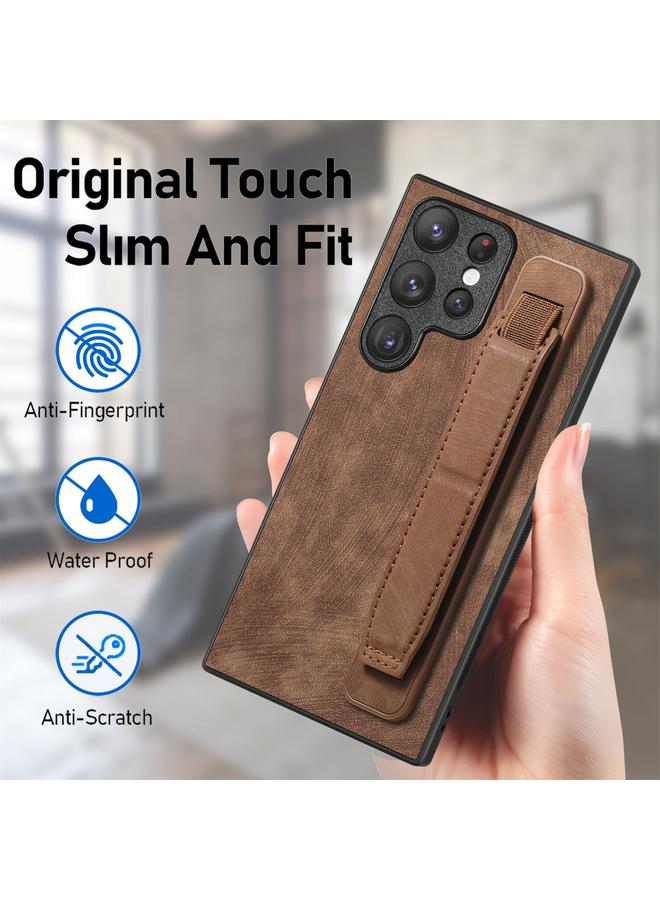 S-TOP Case For Samsung Galaxy S22 Ultra 5G Retro Wristband Holder Leather Back Phone Case - Image 5