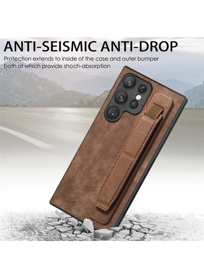 S-TOP Case For Samsung Galaxy S22 Ultra 5G Retro Wristband Holder Leather Back Phone Case - Image 2