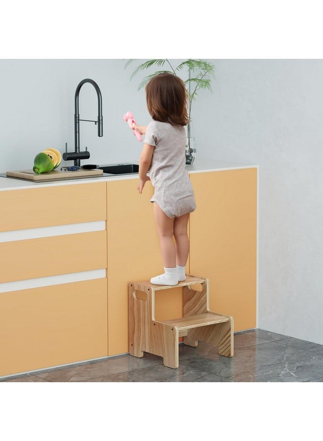 Wiifo Wooden Step Stool,Two Step Stool for Kids,Toddler Montessori Stool Supports 300 lbs Kids Toddler Stepping Stool for Bathroom Sink/Toilet/Kitchen/Bed,Natural - Image 4
