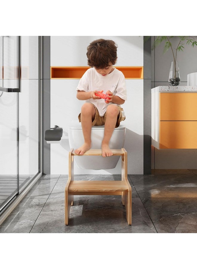 Wiifo Wooden Step Stool,Two Step Stool for Kids,Toddler Montessori Stool Supports 300 lbs Kids Toddler Stepping Stool for Bathroom Sink/Toilet/Kitchen/Bed,Natural - Image 2