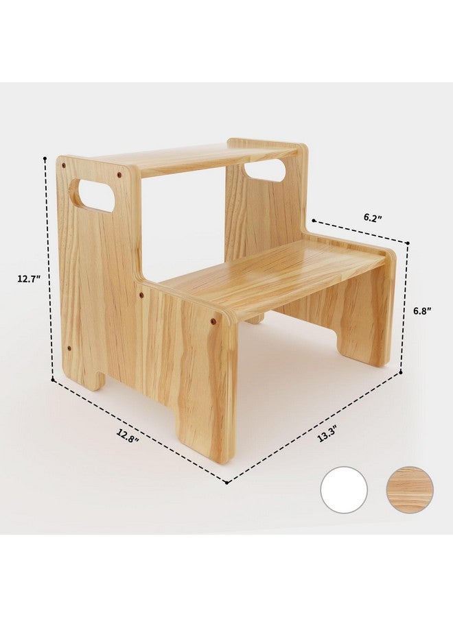 Wiifo Wooden Step Stool,Two Step Stool for Kids,Toddler Montessori Stool Supports 300 lbs Kids Toddler Stepping Stool for Bathroom Sink/Toilet/Kitchen/Bed,Natural - Image 3