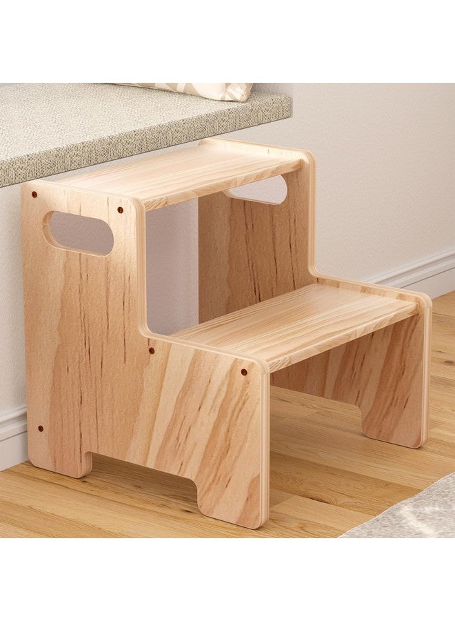 Wiifo Wooden Step Stool,Two Step Stool for Kids,Toddler Montessori Stool Supports 300 lbs Kids Toddler Stepping Stool for Bathroom Sink/Toilet/Kitchen/Bed,Natural - Image 1