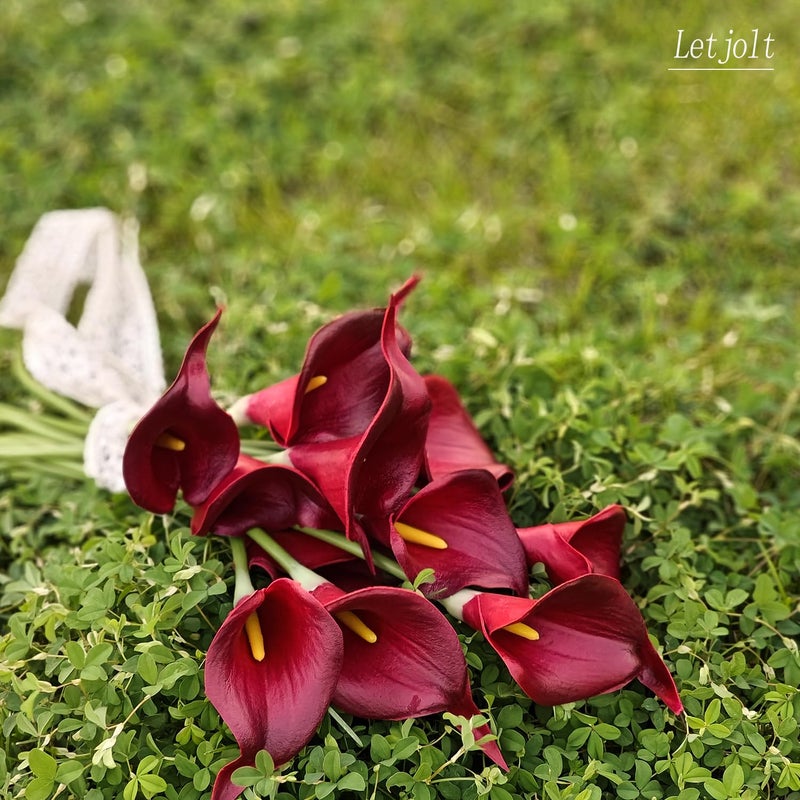 Letjolt Artificial Calla Lily Red Flowers 12Pcs for Wedding Bouquet Home Decoration Faux Calla Lilies Flower, Dark Red - Image 5