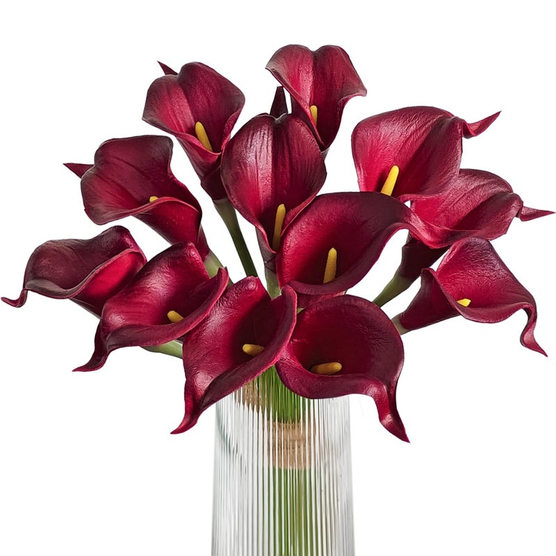 Letjolt Artificial Calla Lily Red Flowers 12Pcs for Wedding Bouquet Home Decoration Faux Calla Lilies Flower, Dark Red - Image 1