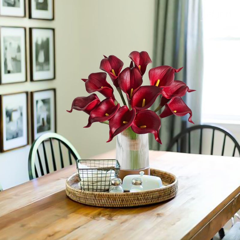 Letjolt Artificial Calla Lily Red Flowers 12Pcs for Wedding Bouquet Home Decoration Faux Calla Lilies Flower, Dark Red - Image 4