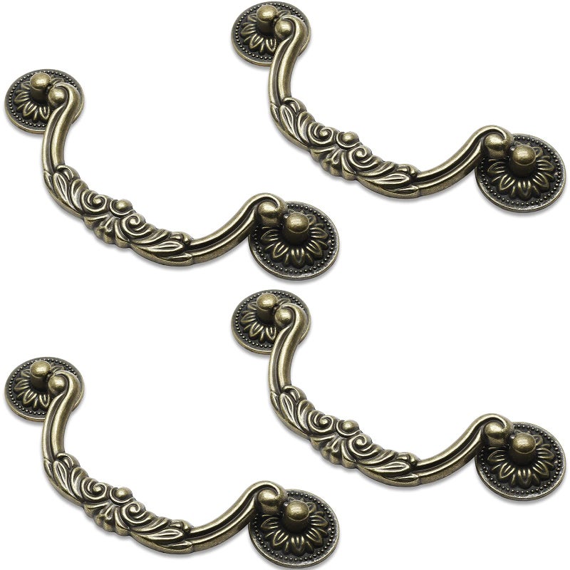 Uenhoy 4 Pcs 5 Inch Bail Handle Drop Pulls Vintage Drop Bail Drawer Pulls Antique Bronze Cabinet Pull Handles 5 Hole Spacing