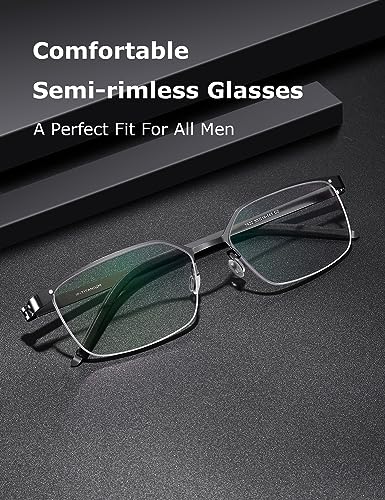 ZanyLen Superlight Titanium Blue Light Blocking Glasses Stylish Semi-rimless Rectangle Computer Gaming Eyeglasses (Gunmetal) - Image 2