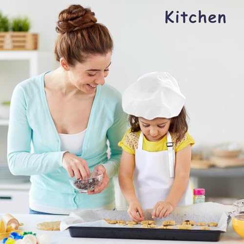 IAGBIBUI Kids Apron and Chef Hat Set, 24 Pieces Boys Girls Kids Apron with 2 Pockets Adjustable for Cooking Classroom Baking Painting, 6-13 Years, White - Image 5