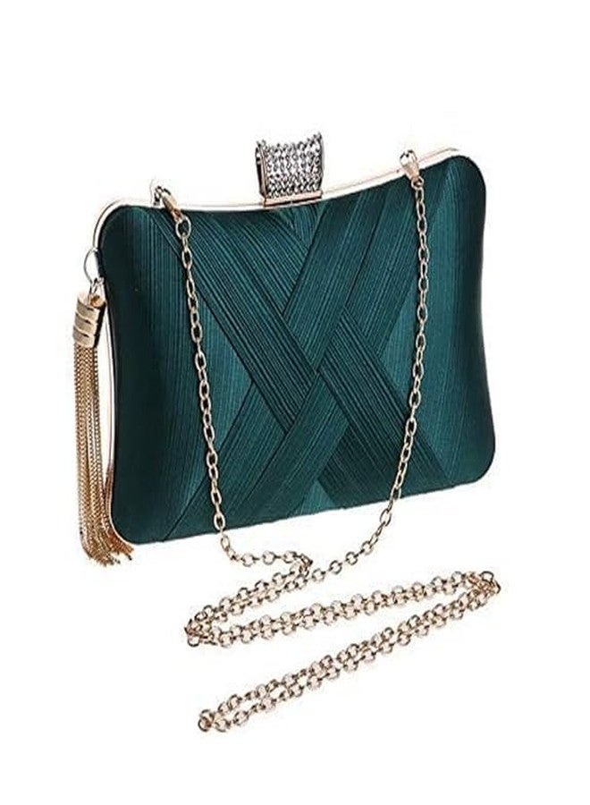 NANIAAY Women's Elegant Tassel Velvet Crystal Clutch Bag ? Bridal Evening Box Purse with Detachable Chain Strap ? Fashion Suede Handbag for Weddings, Parties, Prom, and Formal Occasions (Green) - Image 2