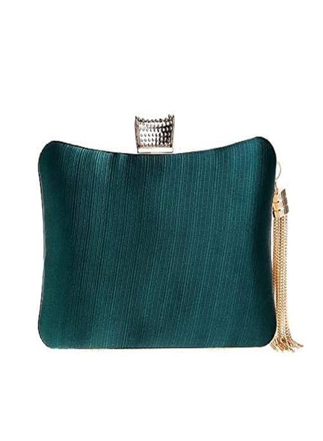 NANIAAY Women's Elegant Tassel Velvet Crystal Clutch Bag ? Bridal Evening Box Purse with Detachable Chain Strap ? Fashion Suede Handbag for Weddings, Parties, Prom, and Formal Occasions (Green) - Image 4