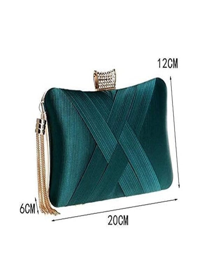 NANIAAY Women's Elegant Tassel Velvet Crystal Clutch Bag ? Bridal Evening Box Purse with Detachable Chain Strap ? Fashion Suede Handbag for Weddings, Parties, Prom, and Formal Occasions (Green) - Image 3